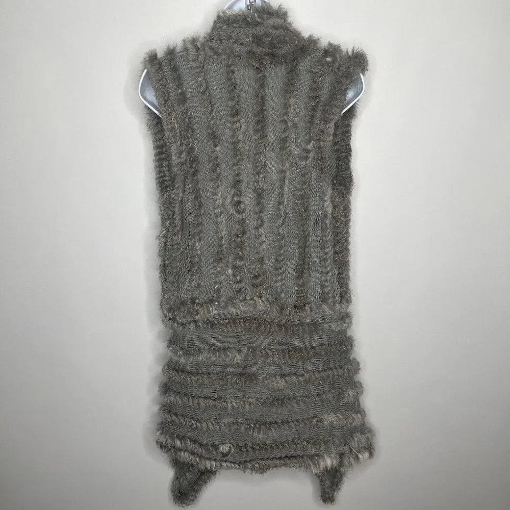 💜 3/$30 Gray Knit Angora Rabbit Fur Asymmetric Open Front Cardigan Sweater - Picture 5 of 8